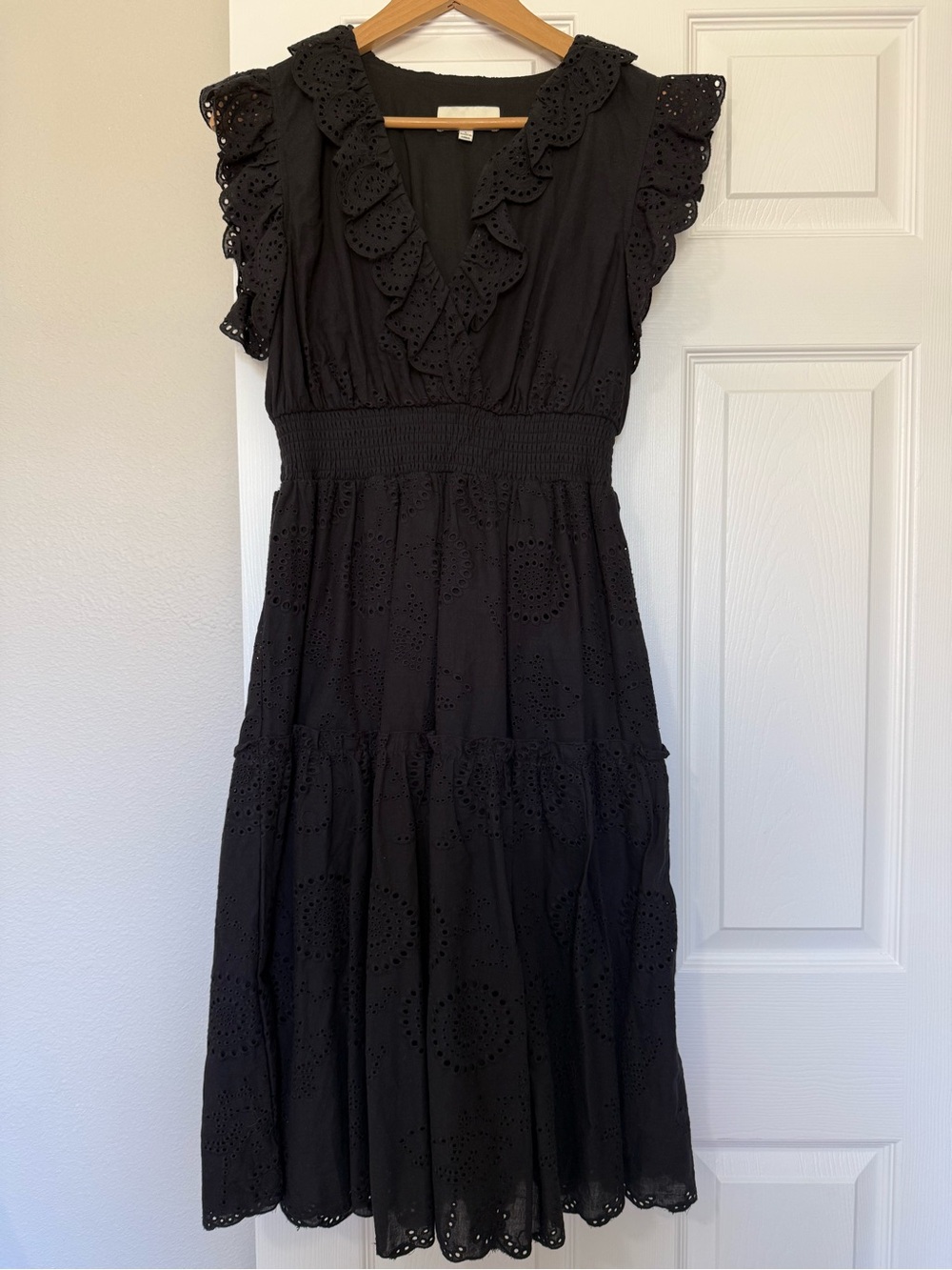 Pinch Black Eyelet Ruffle Midi Dress